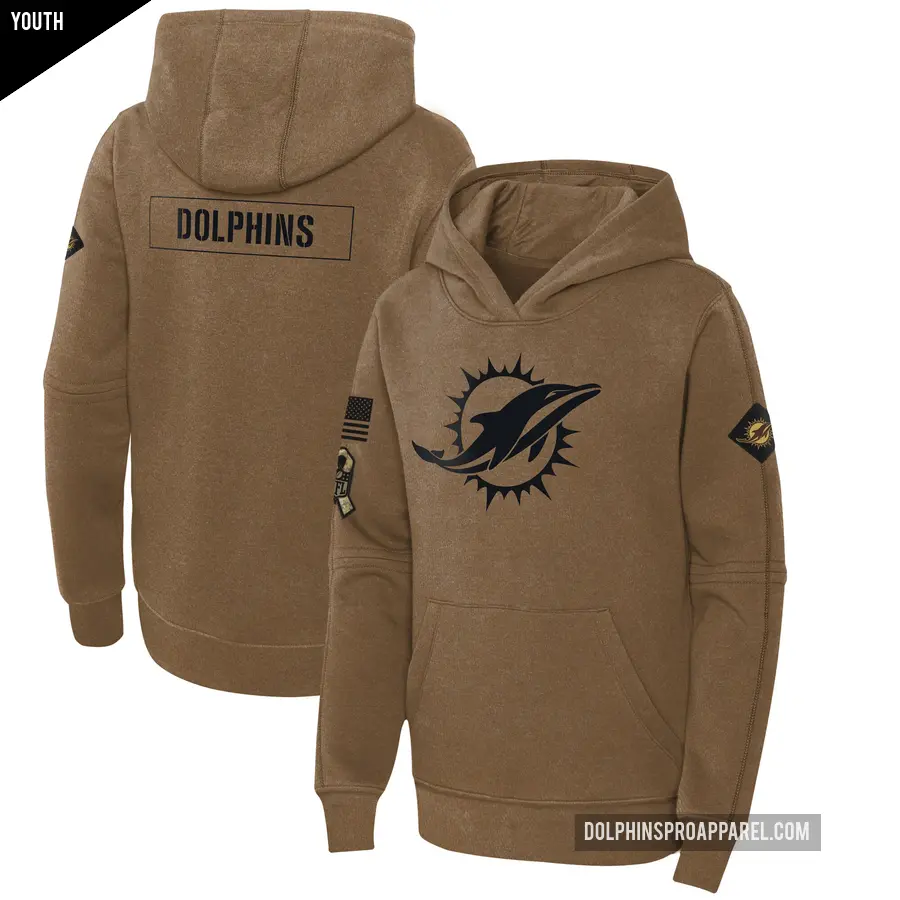 Youth Miami Dolphins Brown 2023 Salute to Service Club Fleece Pullover Hoodie