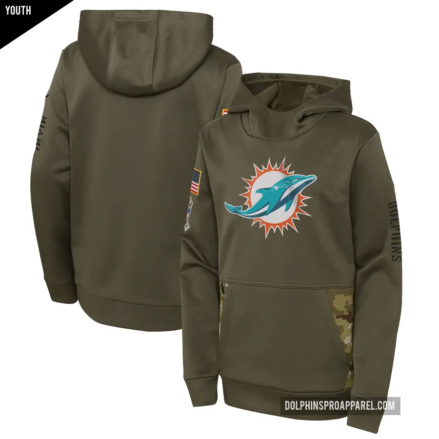 Youth Miami Dolphins Olive 2022 Salute to Service Performance Pullover Hoodie