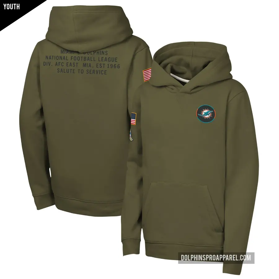 Youth Miami Dolphins Olive 2025 Salute to Service Club Fleece Hoodie